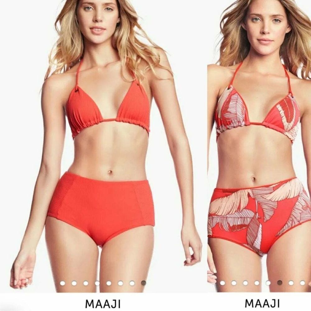 NWOT MAAJI High Waist Reversible Bardot Bikini Bottom in Tropical Cayenne Sz L - Picture 3 of 6